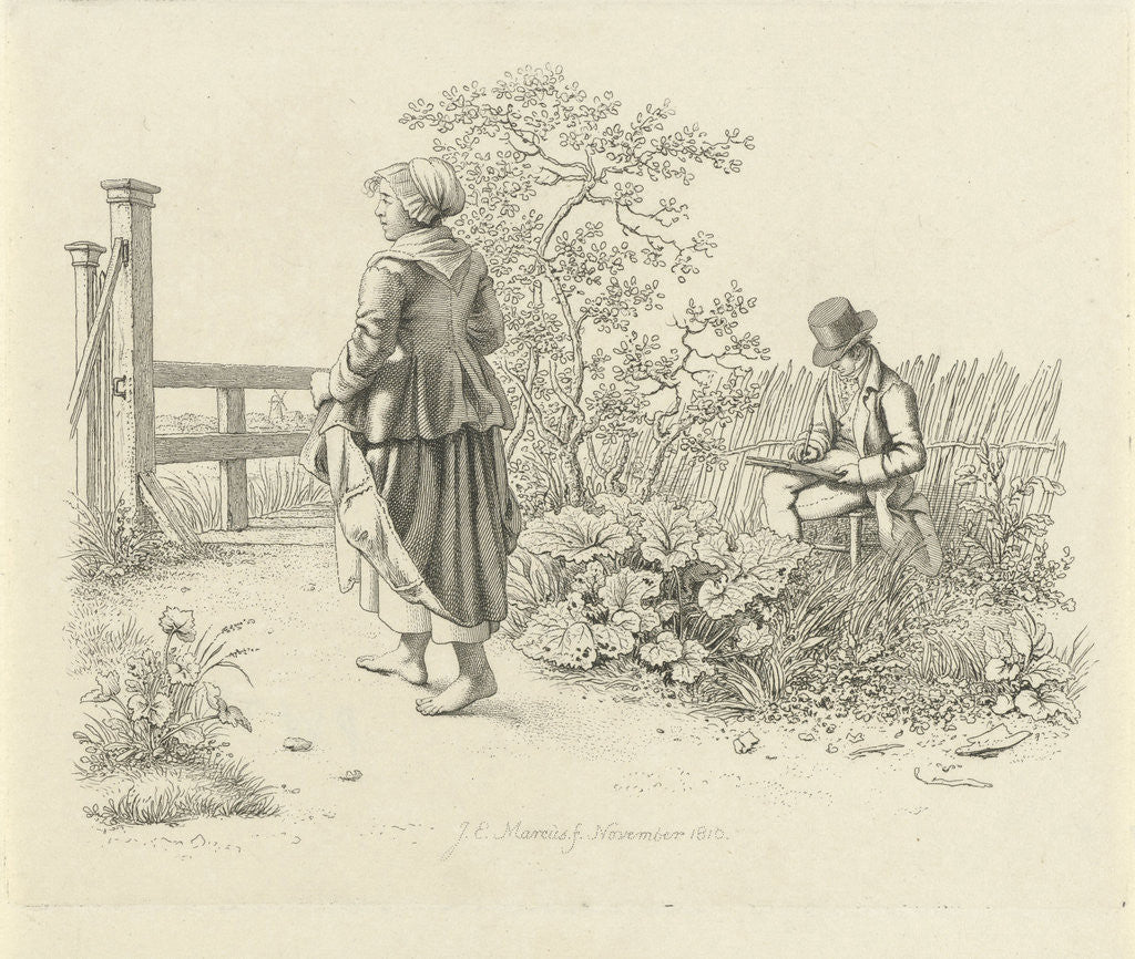 Detail of Artist and a peasant girl by Jacob Ernst Marcus
