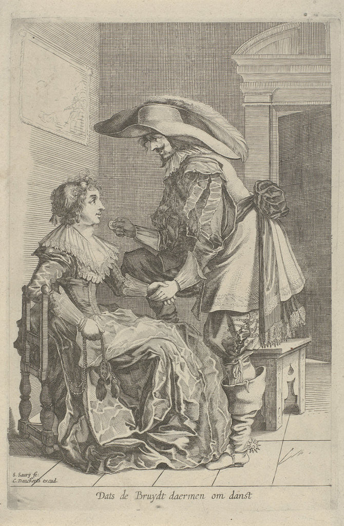 Detail of Man offers woman a coin by Cornelis Danckerts