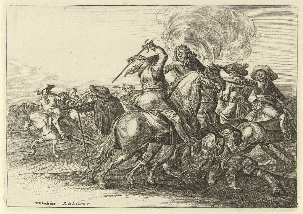 Detail of Battlefield Scene with riders fighting by Reinier & Josua Ottens