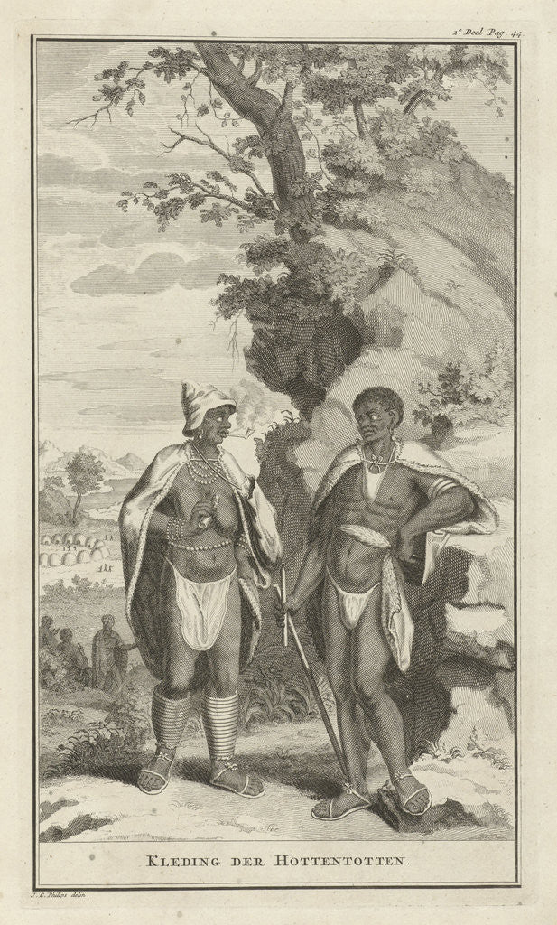 Detail of Hottentot man and lady in traditional dress by Jan Caspar Philips