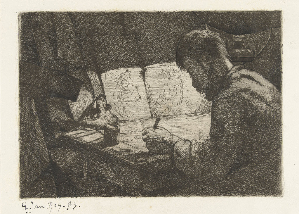 Detail of Self Portrait at the drawing board by Gerard Jan Bos