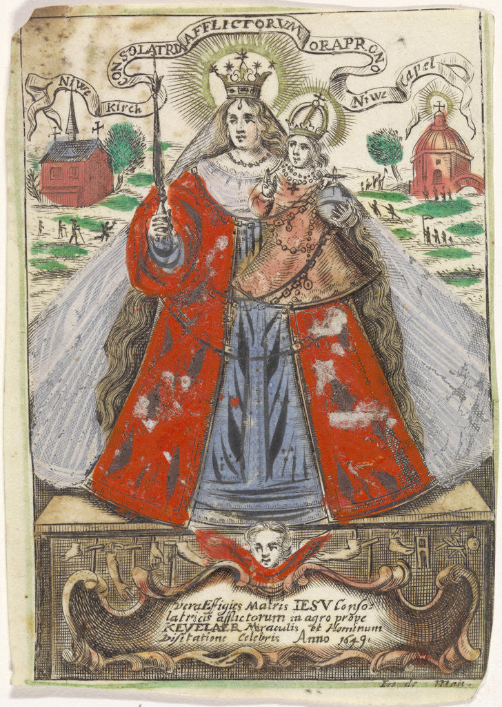 Detail of Virgin and Child with behind her two church buildings by Jacobus de Man I