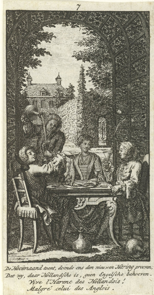 Detail of July a company under a pergola having a meal by Jan Caspar Philips