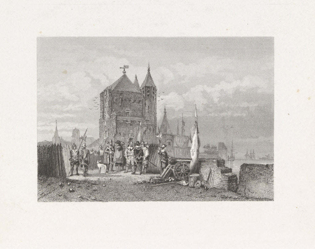 Detail of Soldiers in a city by Christiaan Lodewijk van Kesteren