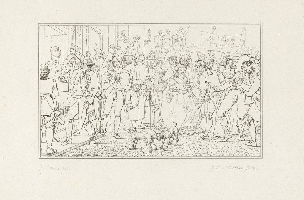 Detail of Many citizens in a street by Jacob Ernst Marcus