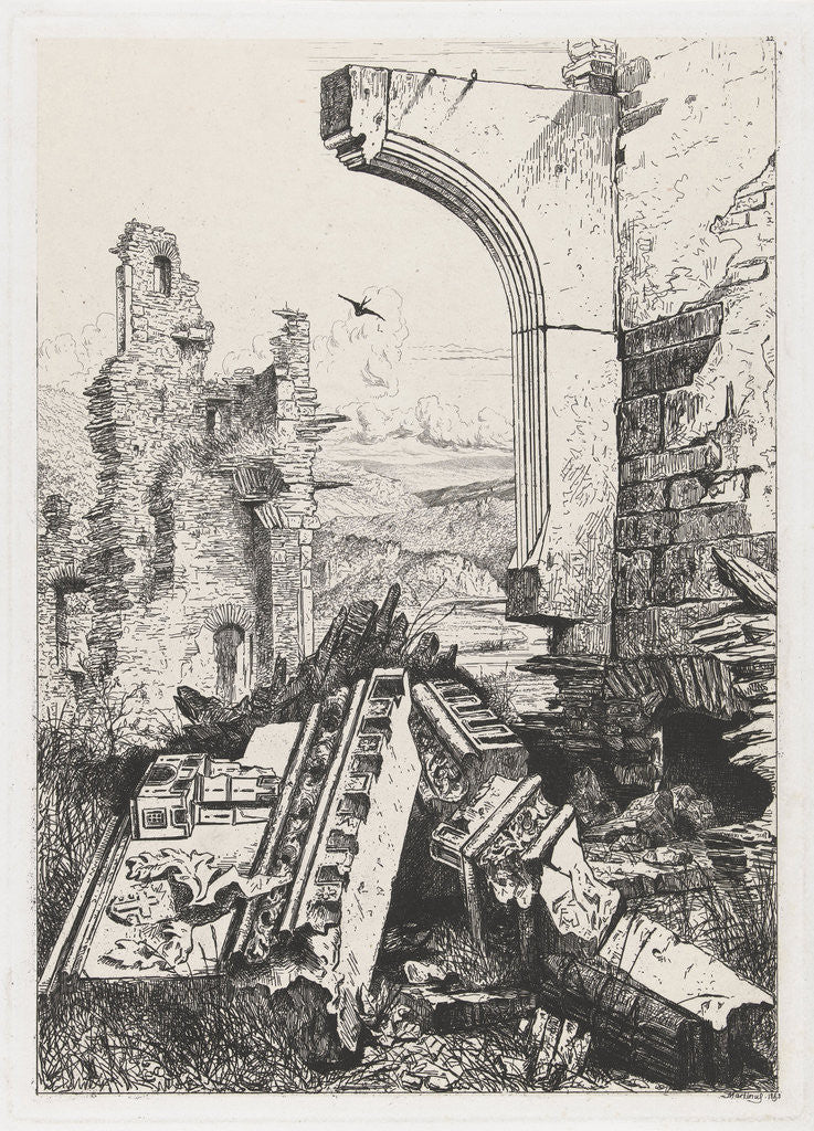 Detail of Ruin of castle Bourscheid by Martinus Antonius Kuytenbrouwer Jr