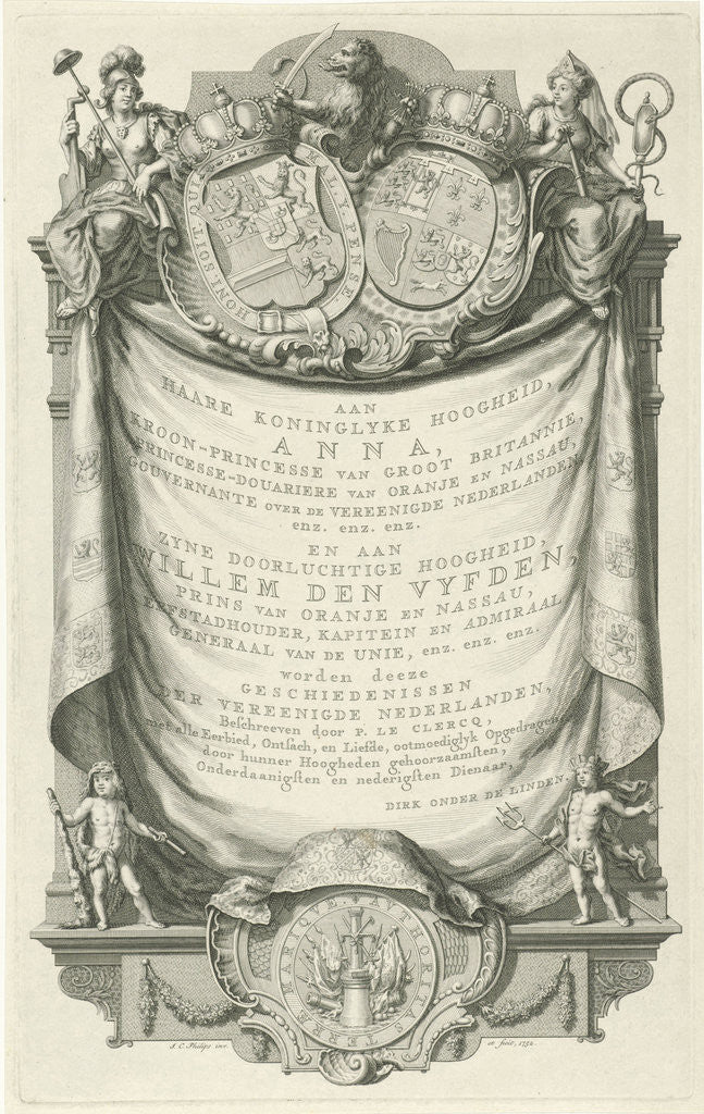 Detail of Ornamental frame with the coats of arms of Anne of Hanover and William V by Jan Caspar Philips