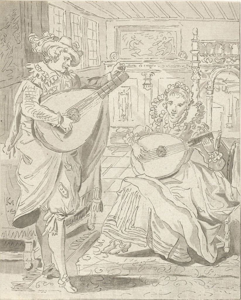 Detail of Lute playing lord and lady by Bernhard Schreuder