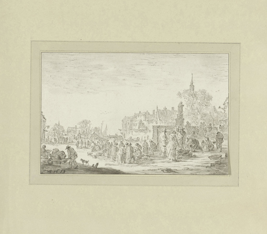 Detail of View on a fish market in a city by Johannes Körnlein