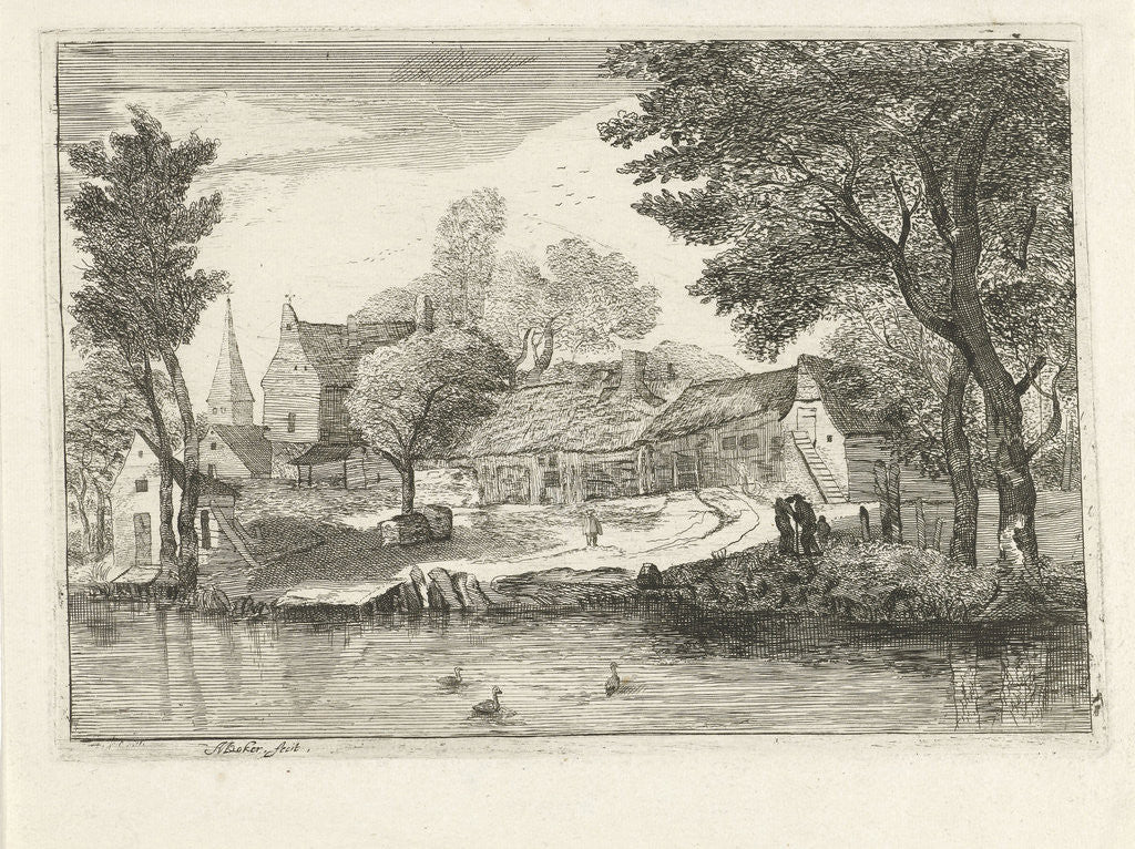 Detail of Village on the waterfront by Anna Maria de Koker