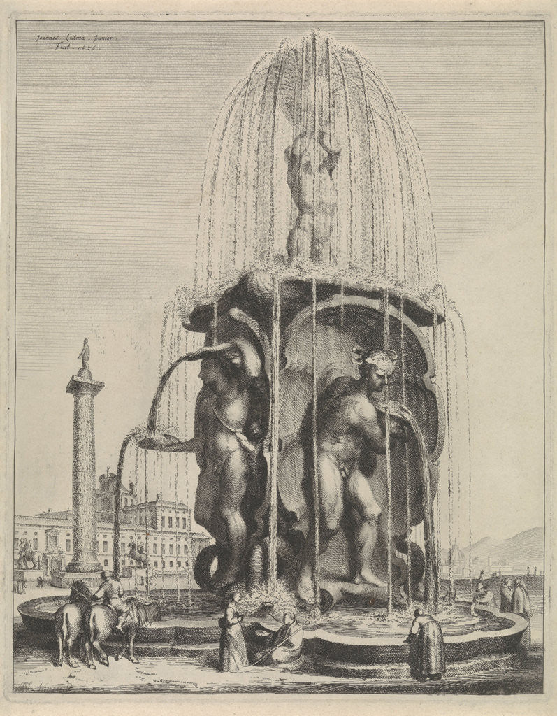 Detail of Fountain and Trajan's Column in Rome by Johannes Lutma II