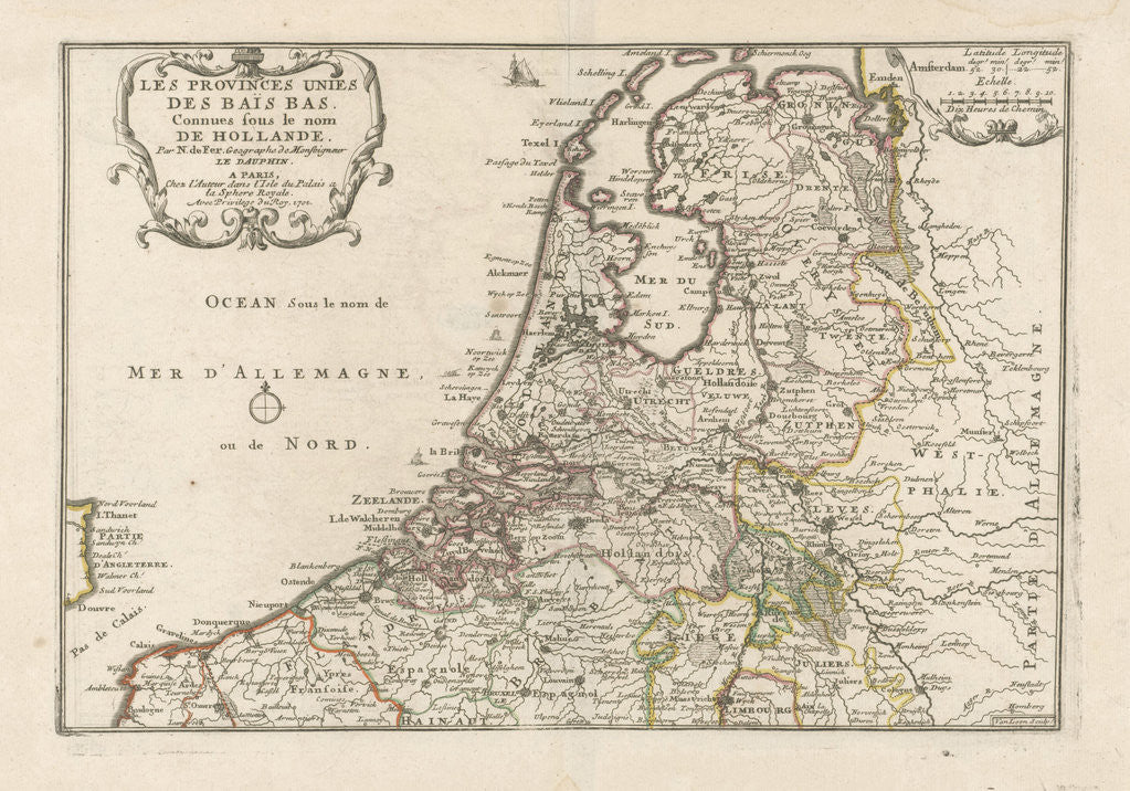 Detail of Map of The Netherlands by Nicolas de Fer