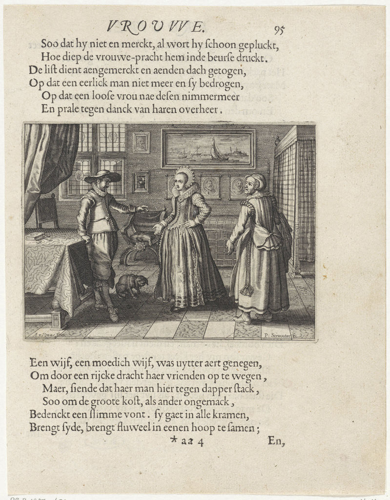 Detail of Couple and clerk in an interior by Pieter Serwouters