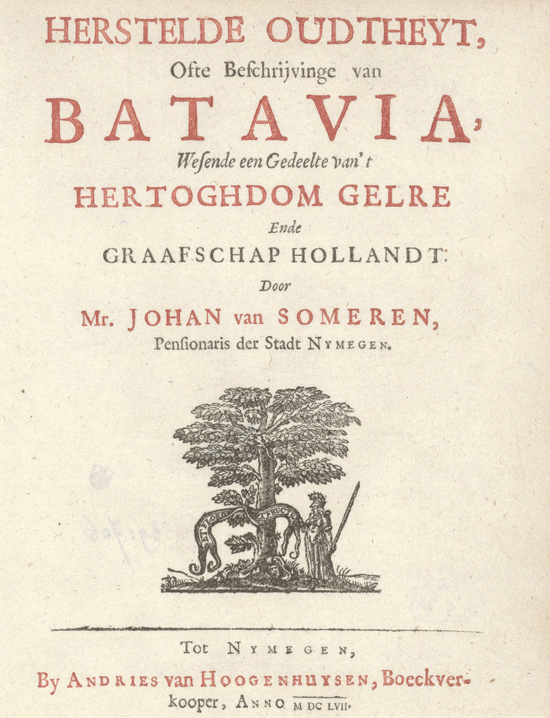 Detail of Title page for, J. van Someren, restored oudtheyt, description of Batavia Jakarta Indonesia, 1657? by Anonymous