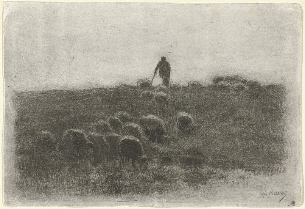 Detail of Shepherd with flock of sheep by Anton Mauve