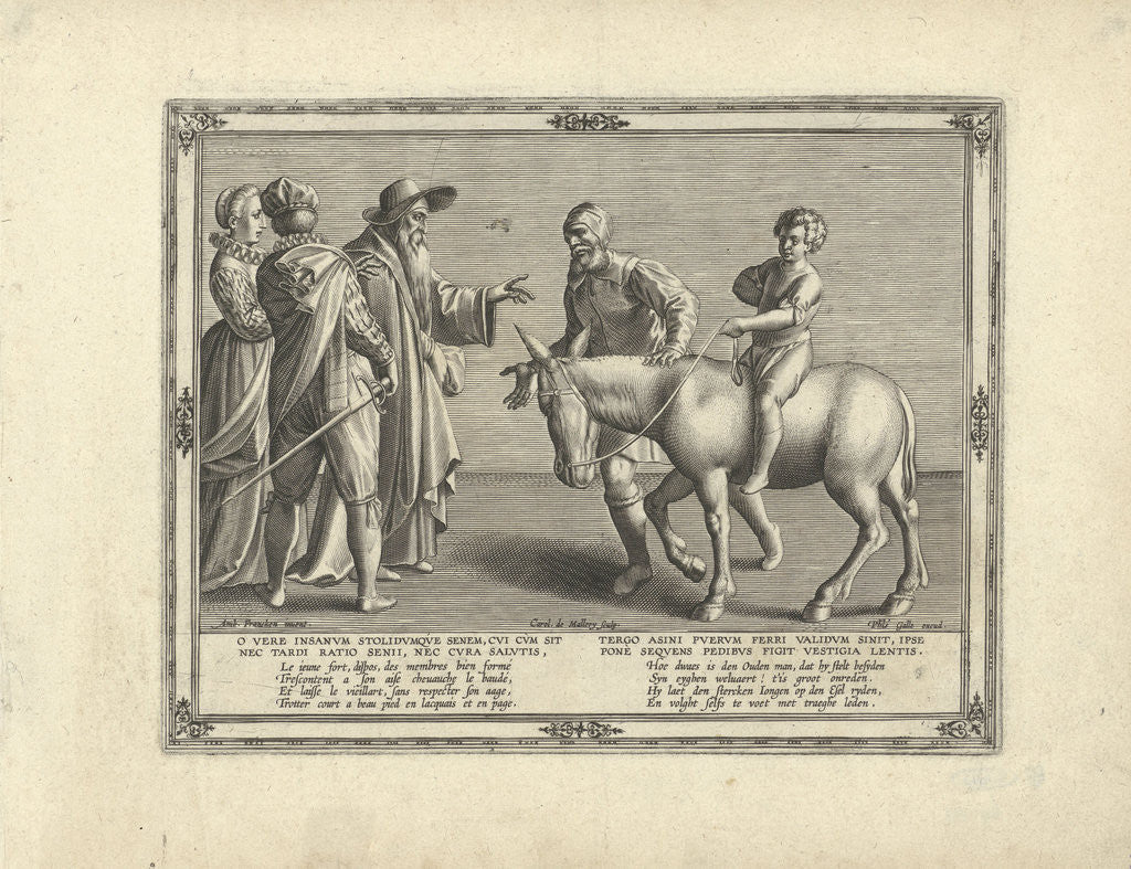 Detail of Son on the back of the donkey by Philips Galle