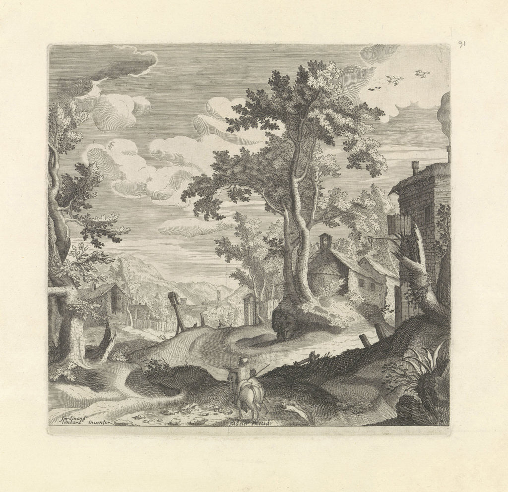 Detail of Landscape with two hunters by Anonymous