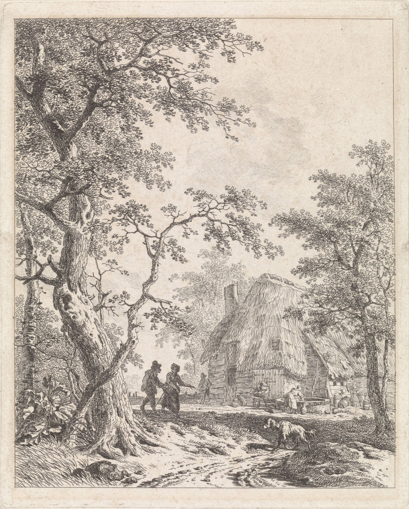 Detail of Two hikers on a farm by Leendert Overbeek