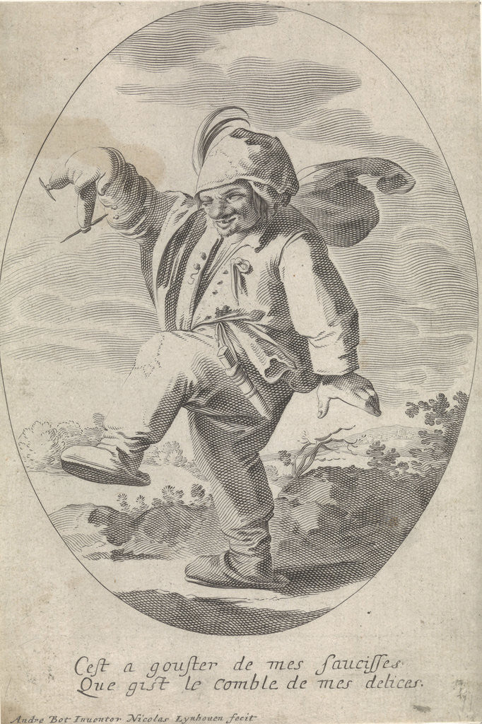 Detail of Dancing farmer with a sausage by Balthazar Moncornet