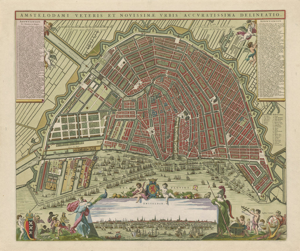 Detail of Hand-colored Map of Amsterdam by Nicolaes Visscher I