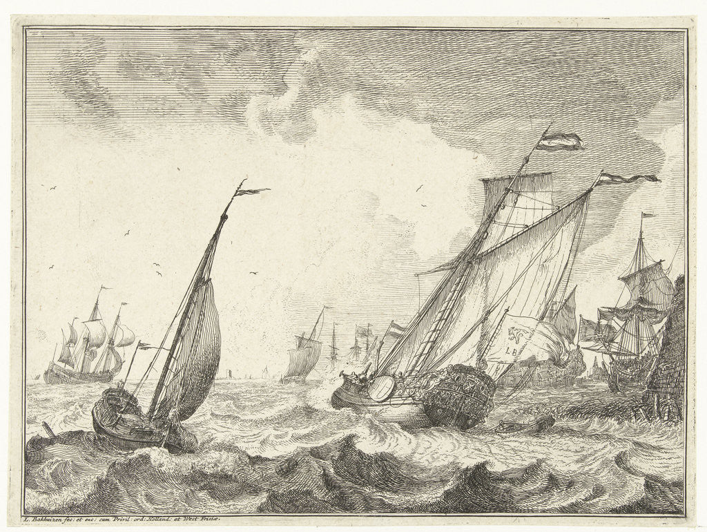 Detail of Ships at sea by Ludolf Bakhuysen