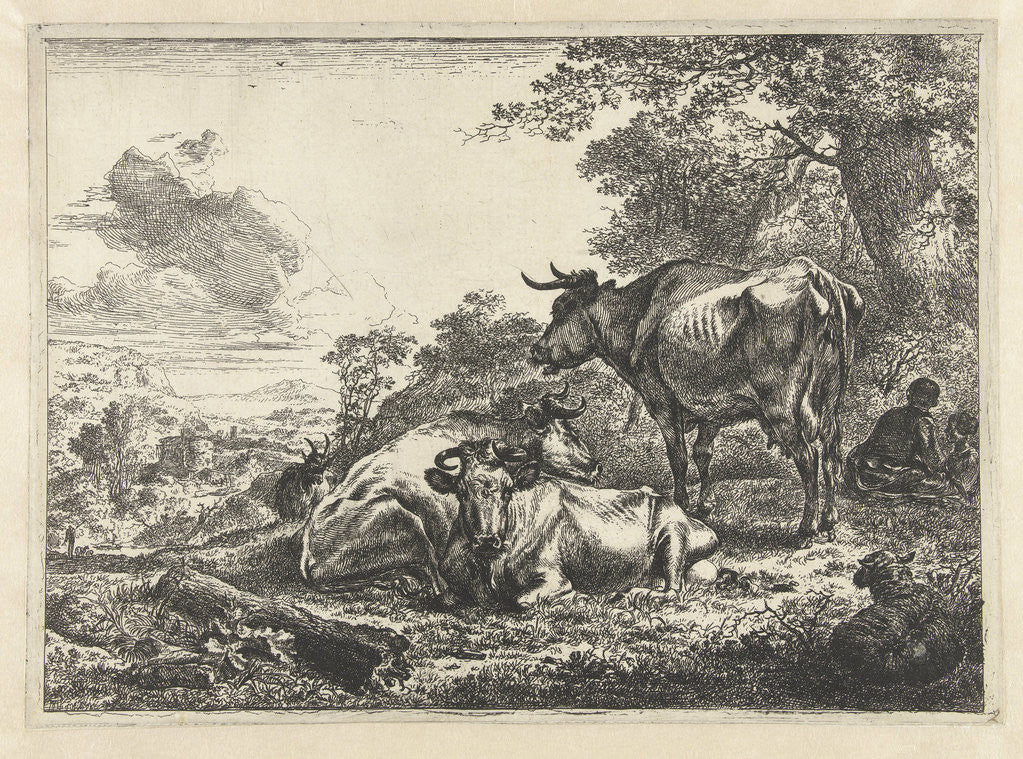 Detail of Resting Three cows by Nicolaes Pietersz. Berchem