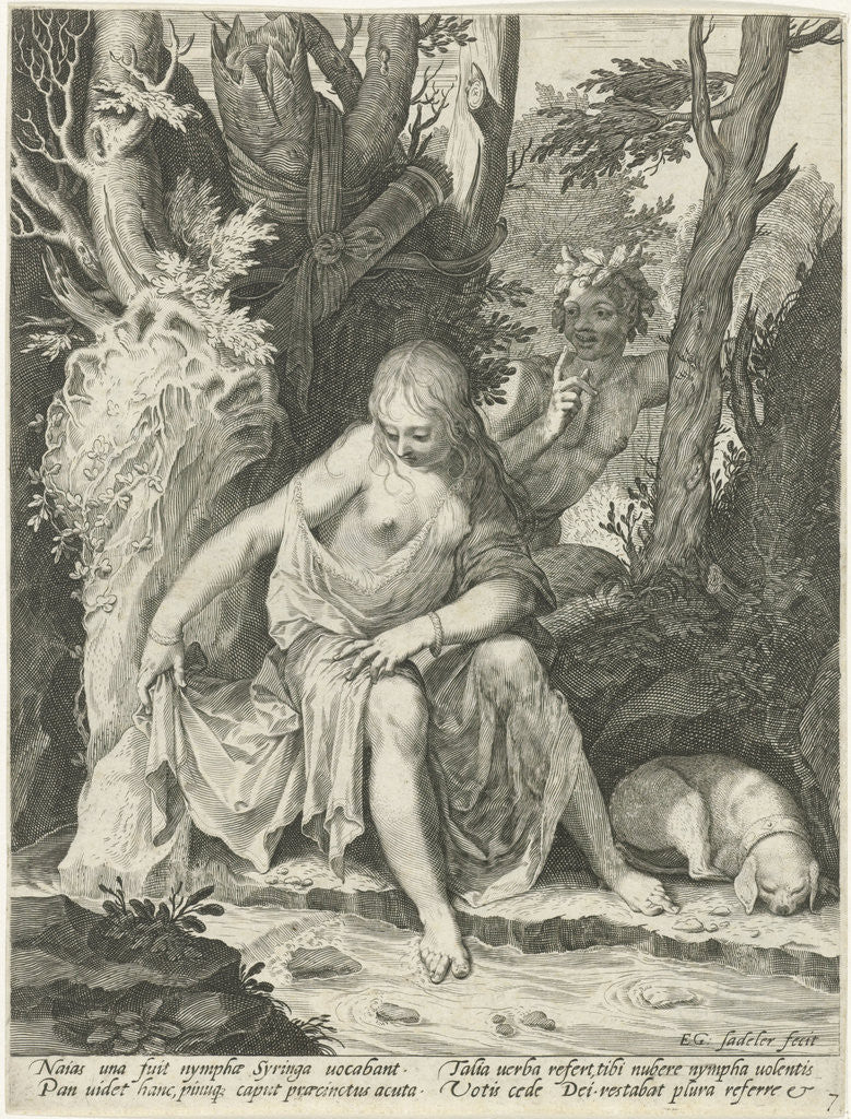 Detail of Pan spies the nymph Syrinx by Aegidius Sadeler