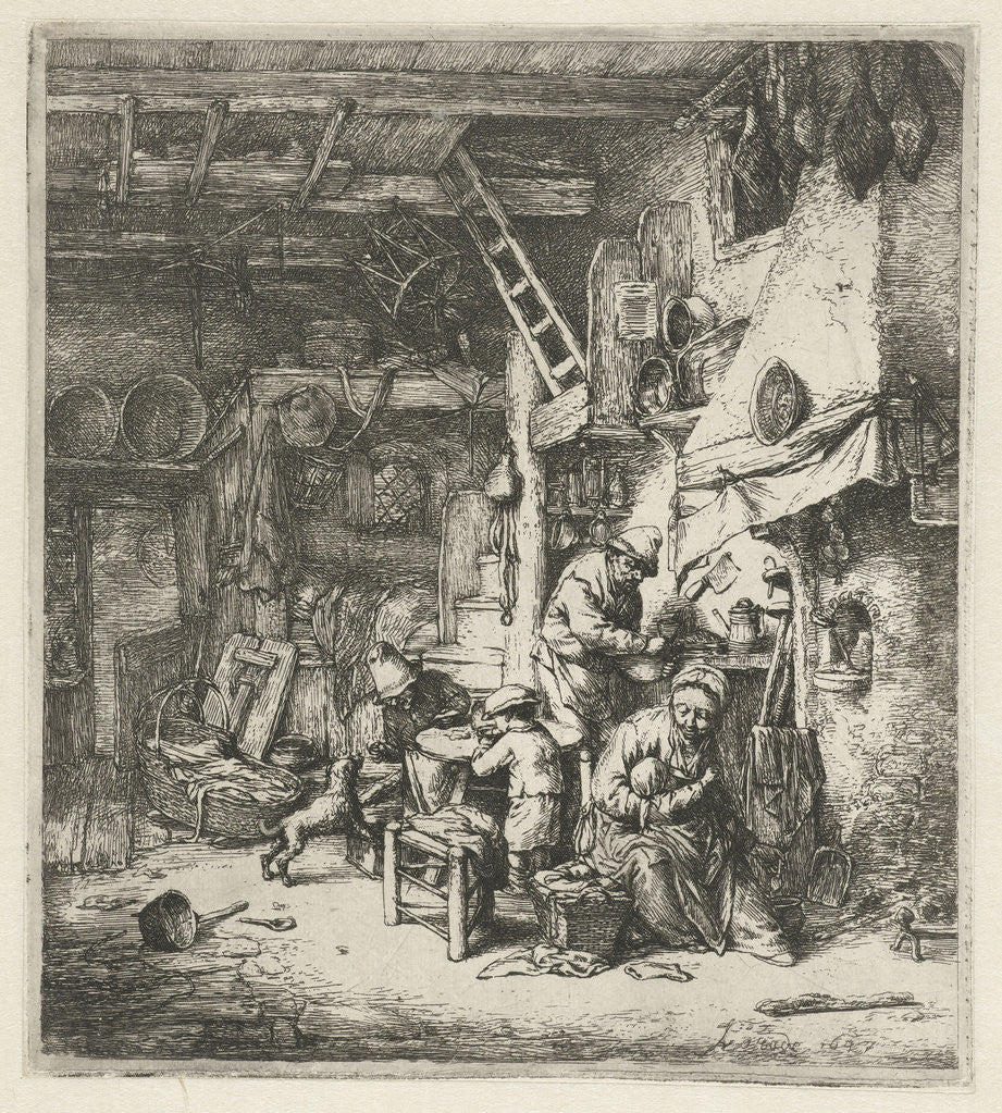 Detail of Farmer Family in interior by Adriaen van Ostade