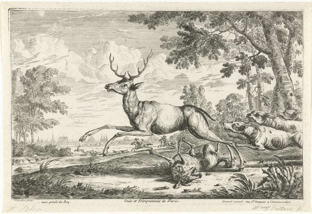 Detail of Deer Hunting by Drevet