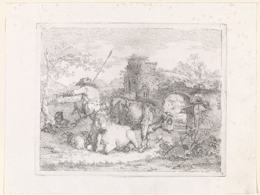 Detail of Shepherd with his flock by Barend Hendrik Thier