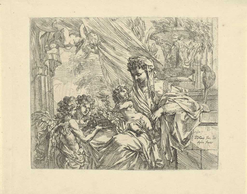 Detail of Virgin and Child adored by angels by Godfried Maes