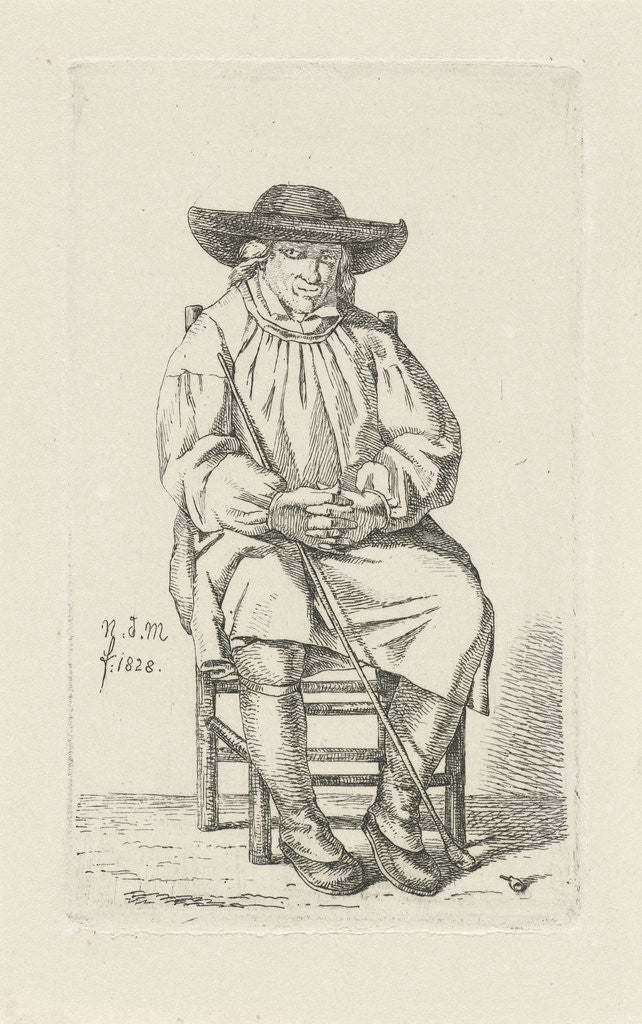 Detail of Seated man with stick by Anthonie Willem Hendrik Nolthenius de Man
