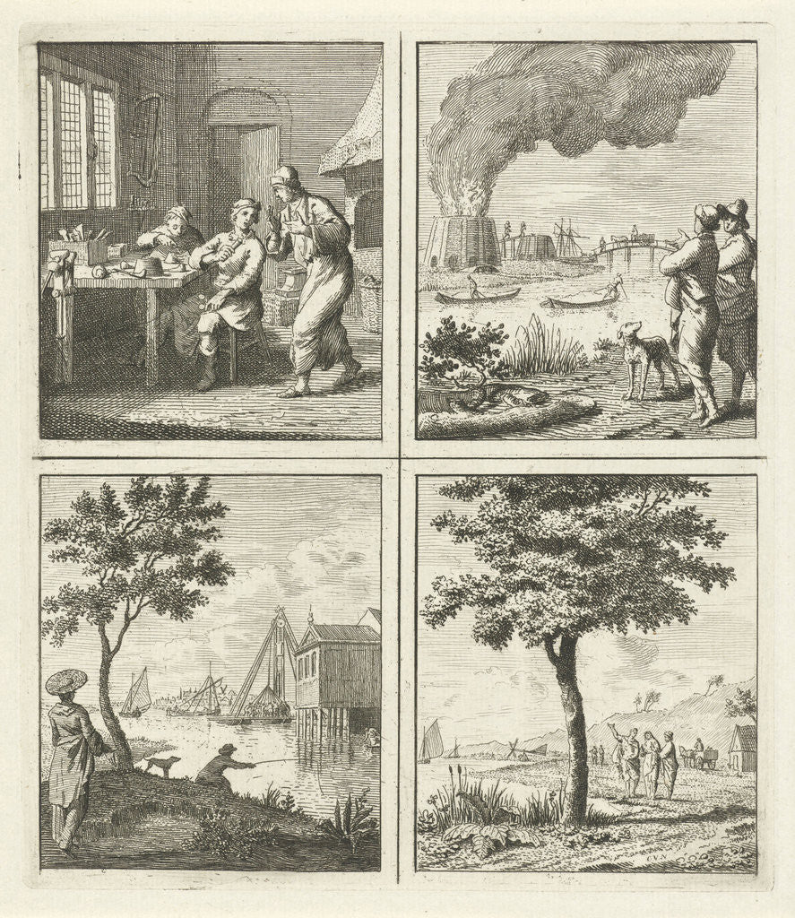 Detail of Workshop Burning Building Driving Tree on the water by Cornelis van Noorde