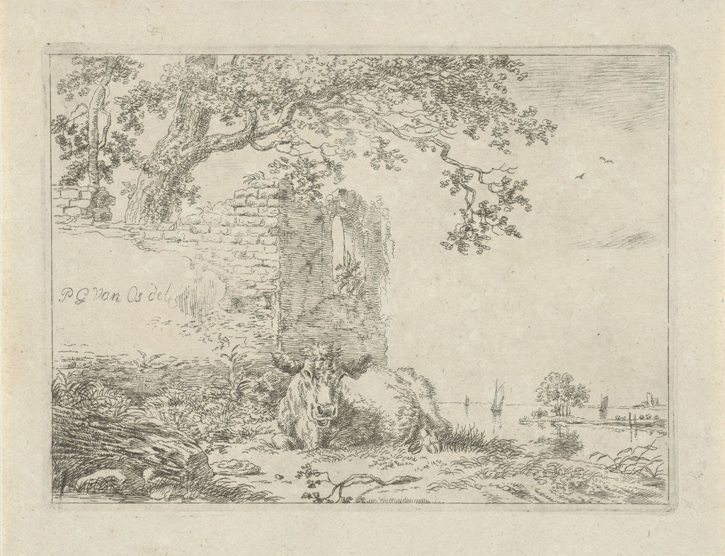 Detail of Lying calf for a ruin by Anonymous