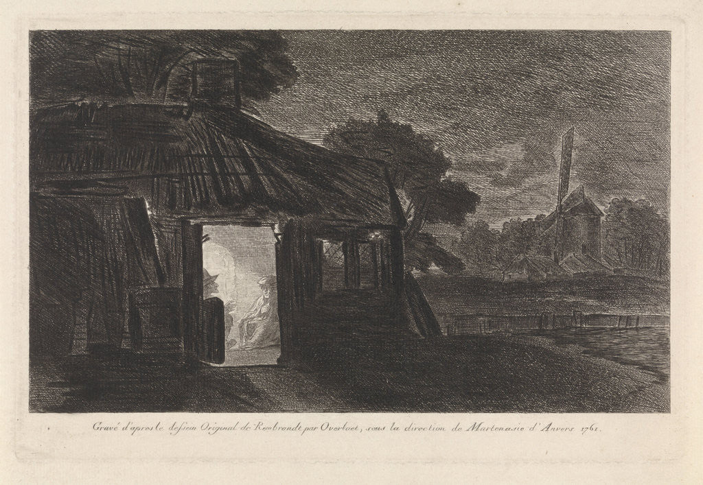 Detail of Night Piece with two figures in a hut by Pieter Franciscus Martenasie
