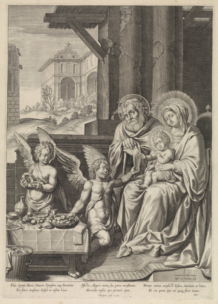 Detail of The Holy Family and two angels by Pisani