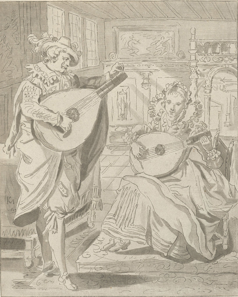 Detail of Lute playing lord and lady by Bernhard Schreuder