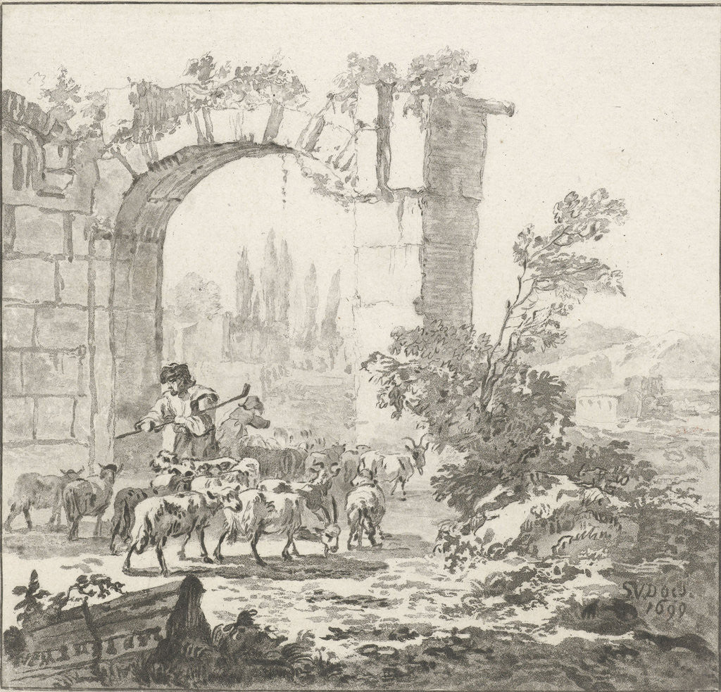 Detail of Herd of goats by Cornelis Brouwer