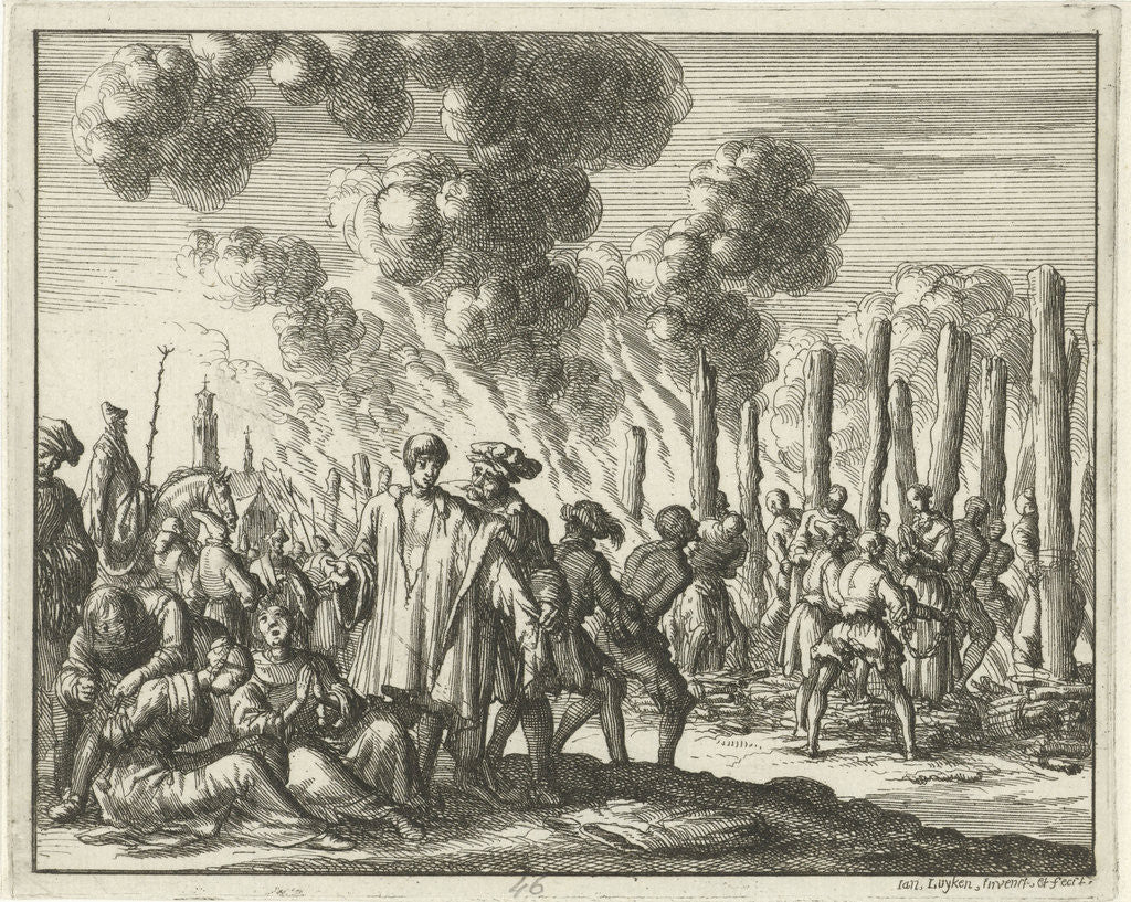 Detail of Eighty burned heretics at Strasbourg France by Jan Luyken