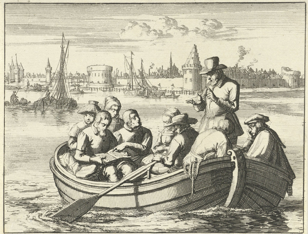 Detail of Pieter Pietersz. Bekjen preaches eight people in a rowing boat on the Amstel by Anonymous