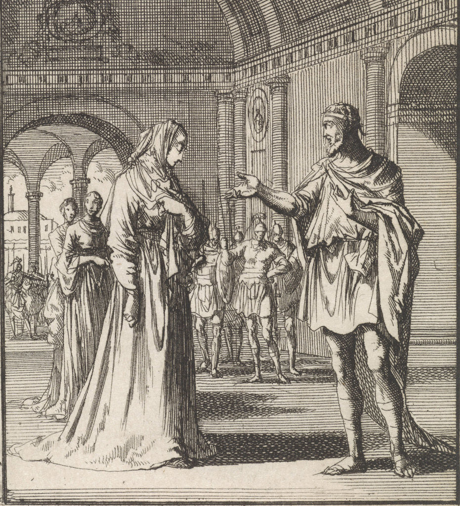 Detail of Dressed in a demure garment by Jan Luyken
