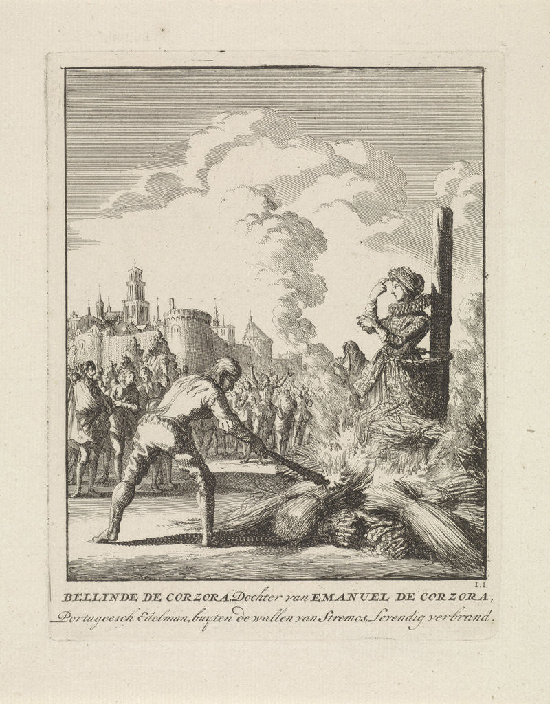 Detail of Bellinde the Corzora at the stake by Jan Luyken