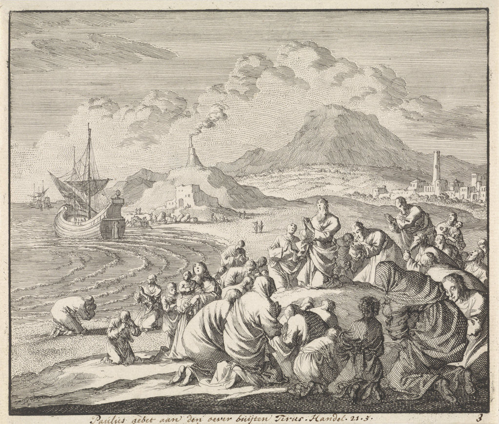 Detail of Paul prays at the beach of Tyrus by Jan Luyken