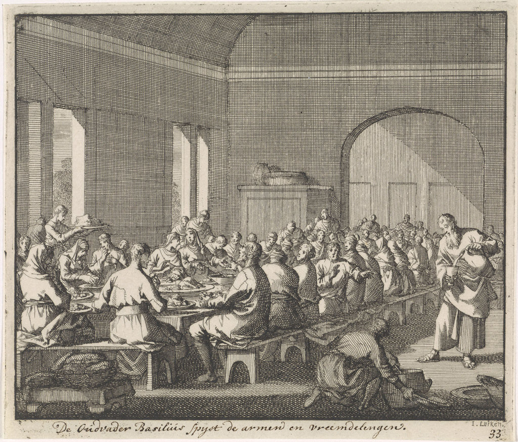 Detail of Saint Basil serves a meal to the poor by Jan Luyken