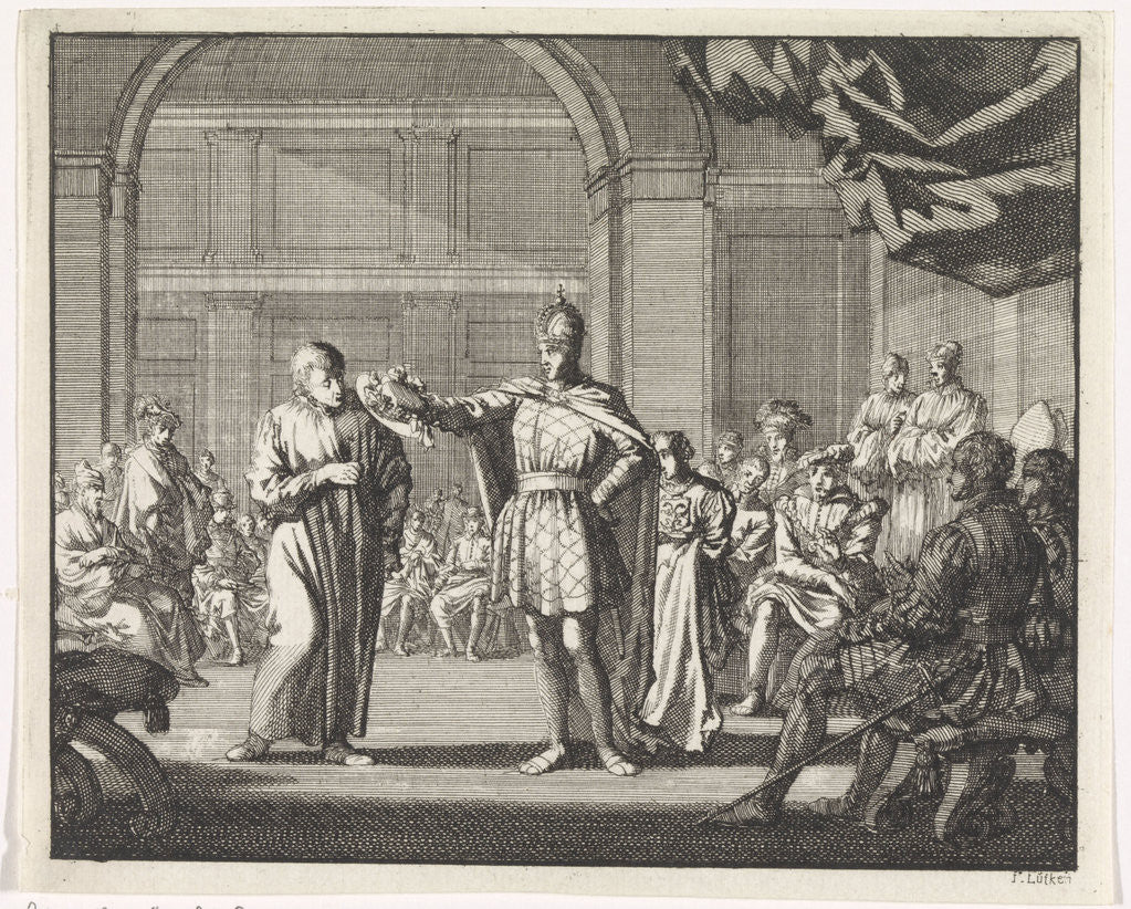 Detail of The Emperor takes a canon his richly decorated hat by Jan Luyken