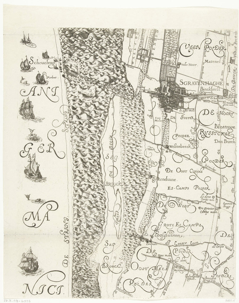 Detail of Map of Delfland (leaf center left) The Netherlands by Floris Balthasar