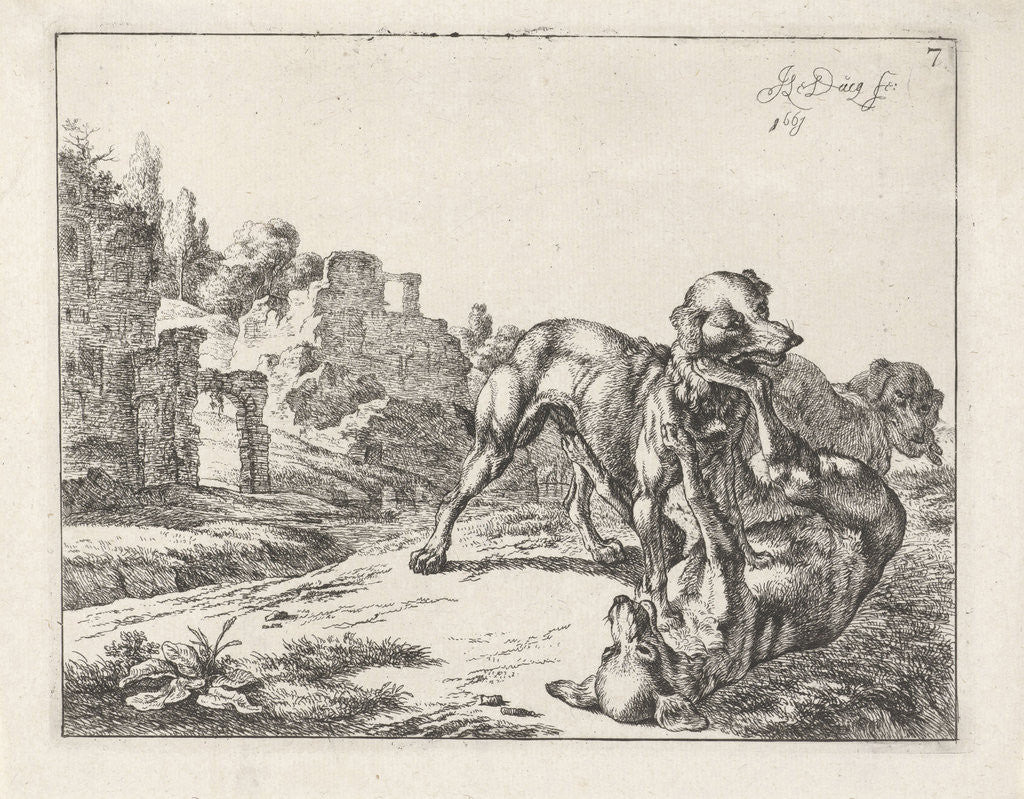 Detail of Fighting dogs by Johan le Ducq