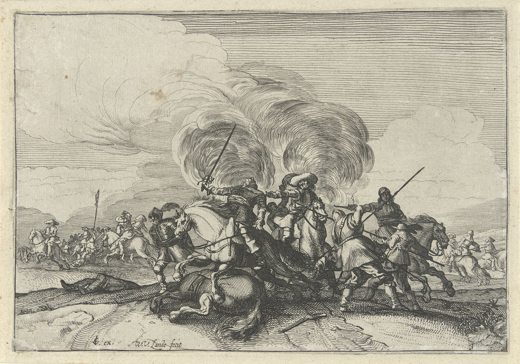 Detail of Battlefield Scene with riders by Claes Jansz. Visscher II