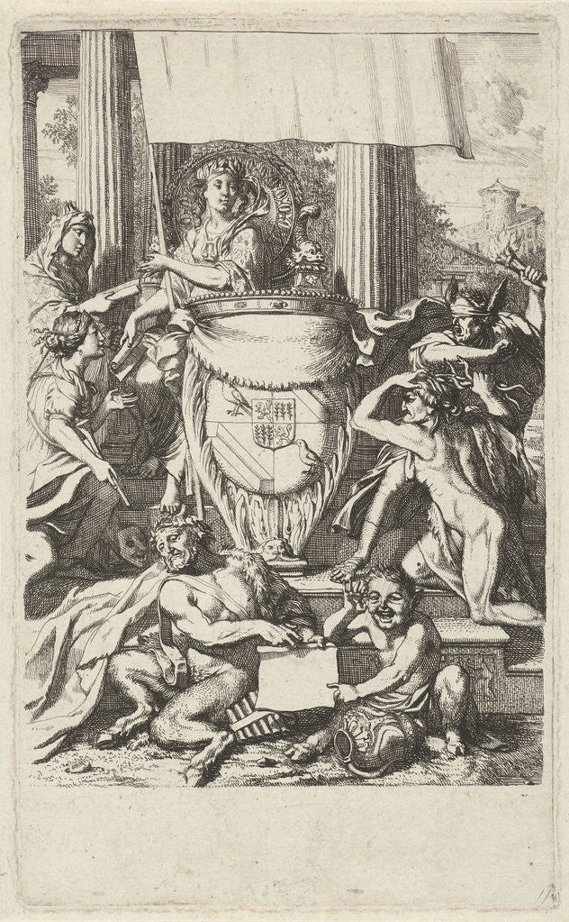 Detail of Coat of arms Geelvinck family surrounded by allegorical figures by Gerard de Lairesse