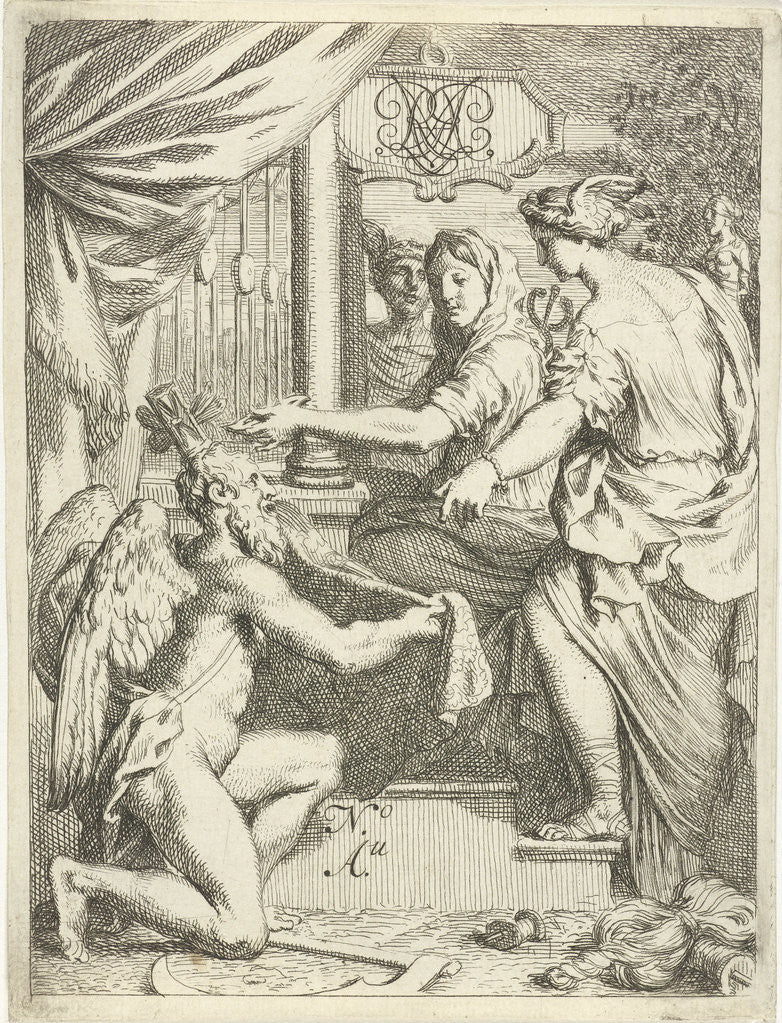Detail of Time kneels for a hand worker at a loom by Gerard de Lairesse
